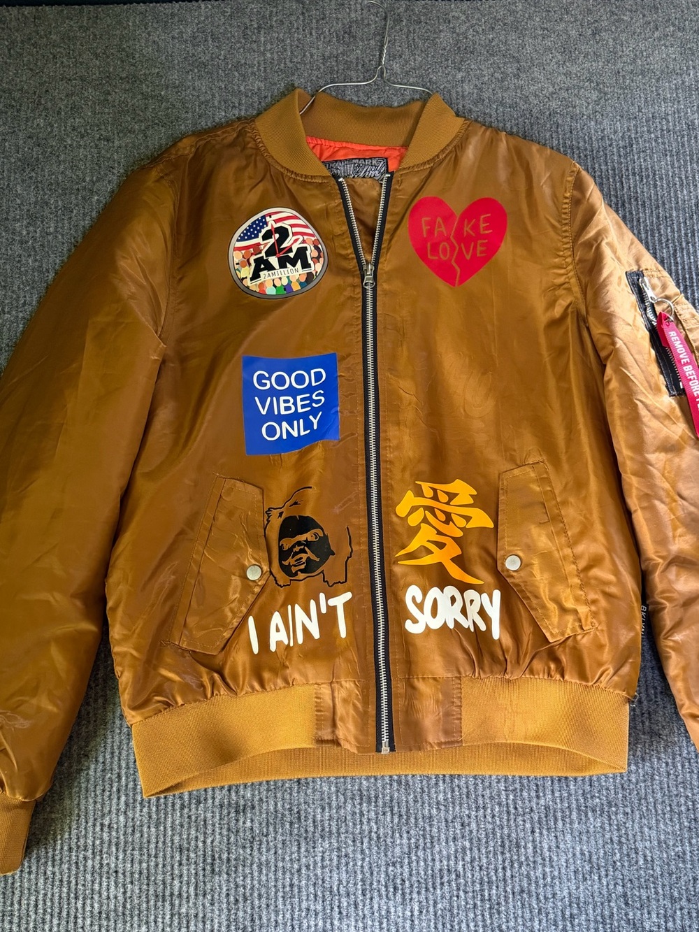 Men's Brown Bomber Jacket with Patch Details